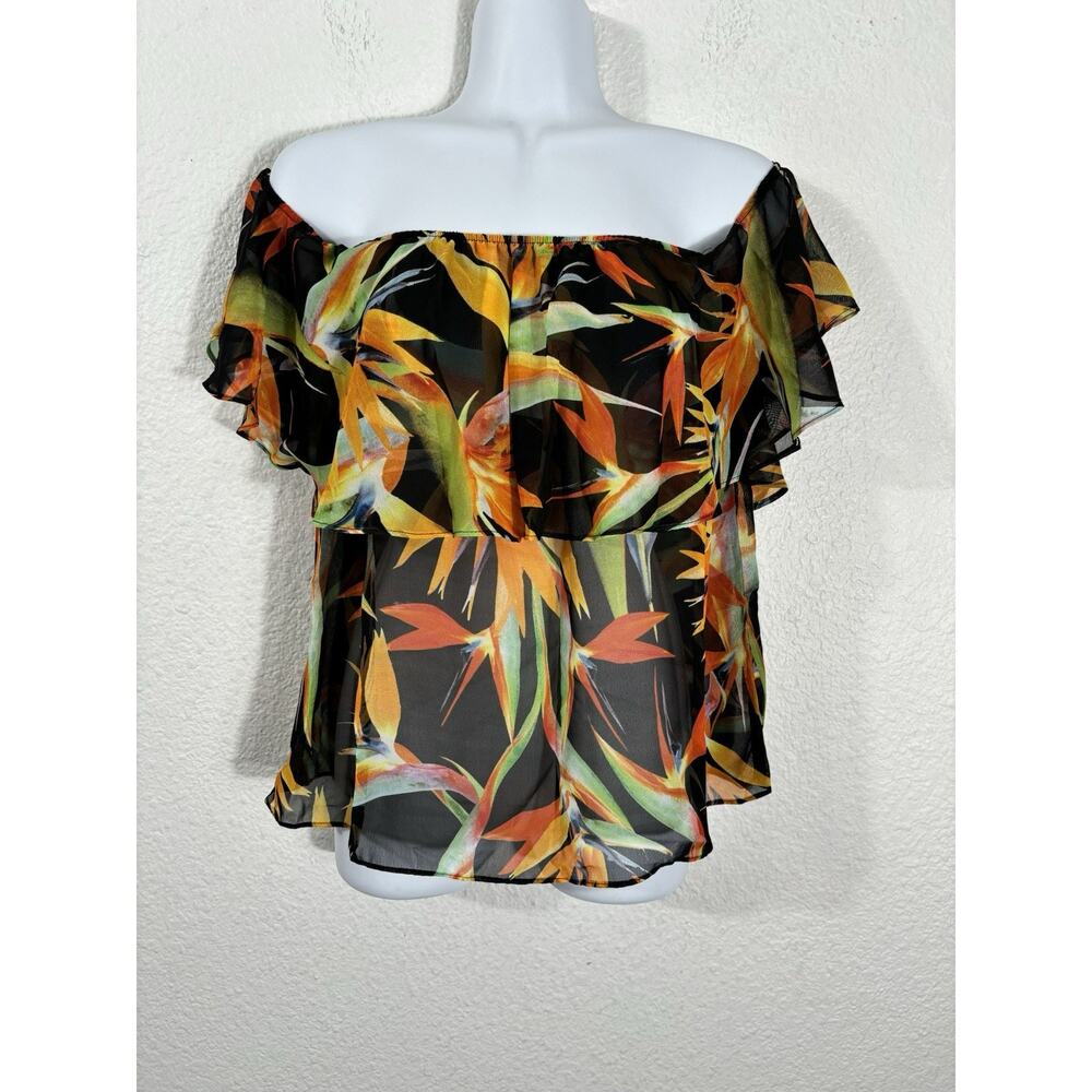Show Me Your MuMu Top Size S Sheer Multicolor‎ Floral Off Shoulder Chiffon
